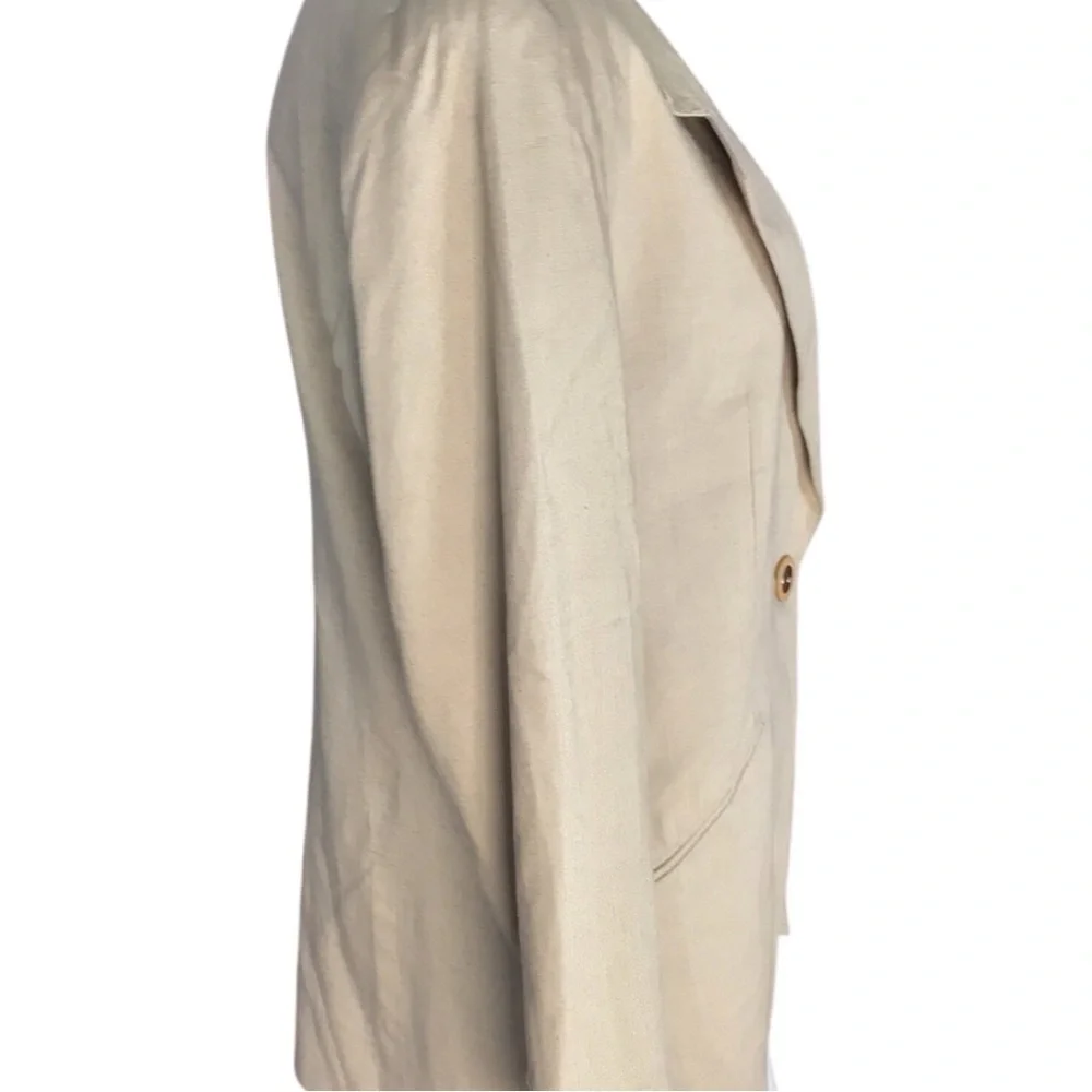 Kasper Tan Linen Blend Blazer with Notched Lapel Structured Shoulders size 10